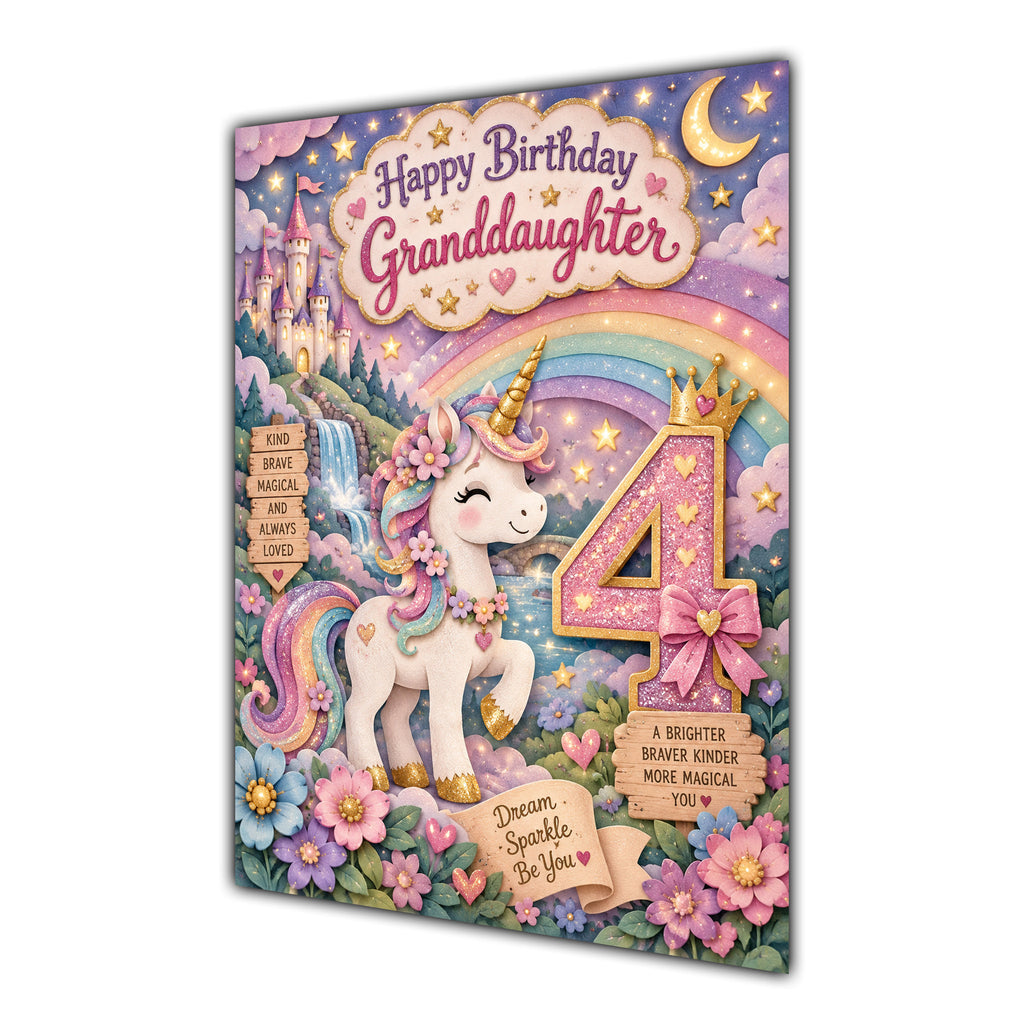 Happy 4th Birthday Granddaughter Unicorn Greeting Card A5