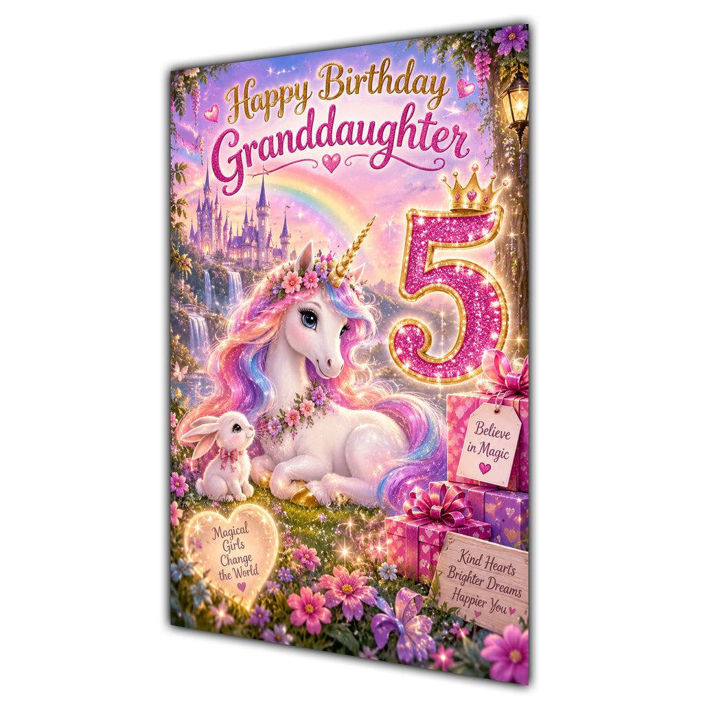 Happy 5th Birthday Granddaughter Unicorn Greeting Card A5