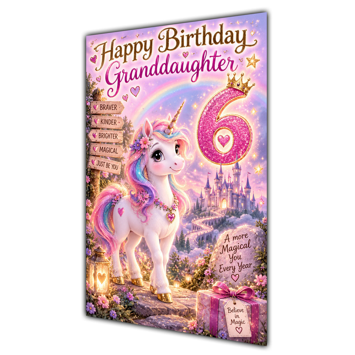 Happy 6th Birthday Granddaughter Unicorn Greeting Card A5