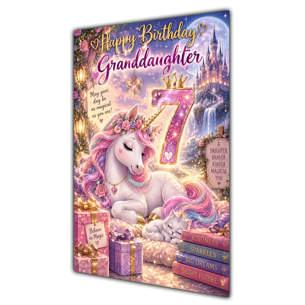 Happy 7th Birthday Granddaughter Unicorn Greeting Card A5