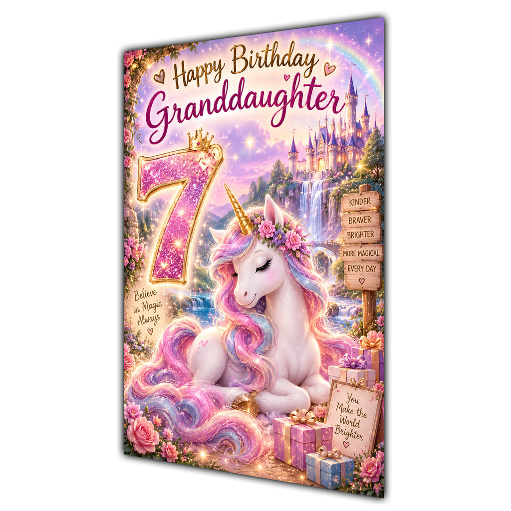 Happy 7th Birthday Granddaughter Unicorn Greeting Card A5