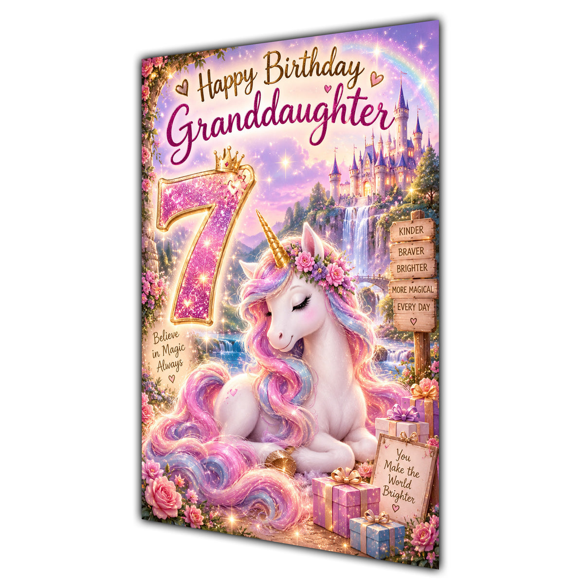 Happy 7th Birthday Granddaughter Unicorn Greeting Card A5
