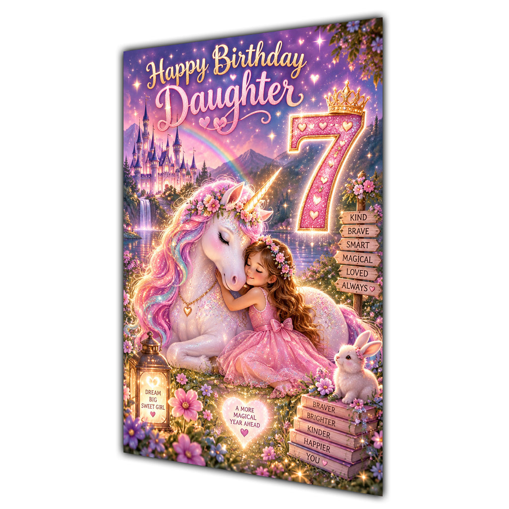 Happy 7th Birthday Daughter Unicorn Greeting Card A5