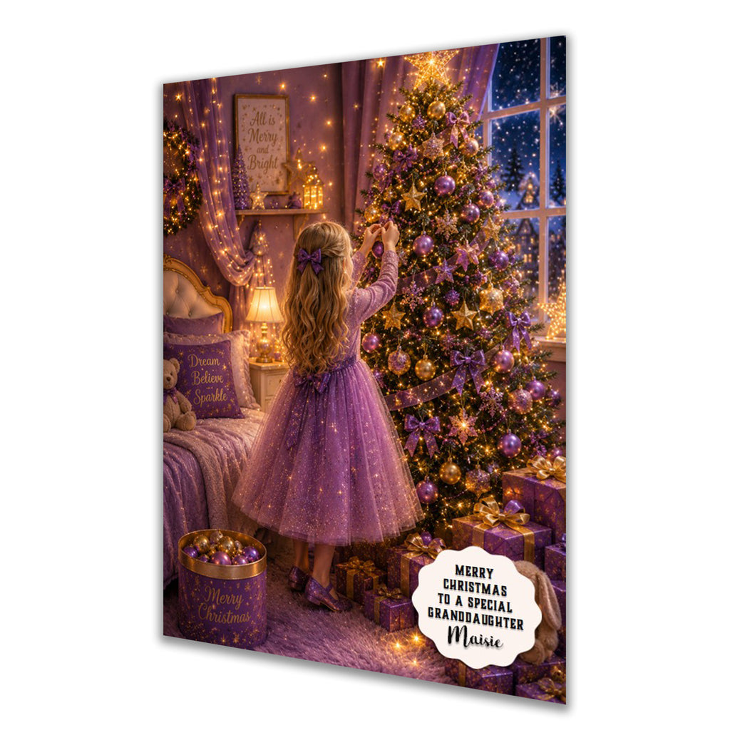 Personalised Christmas Card - Girl Decorating a Christmas Tree