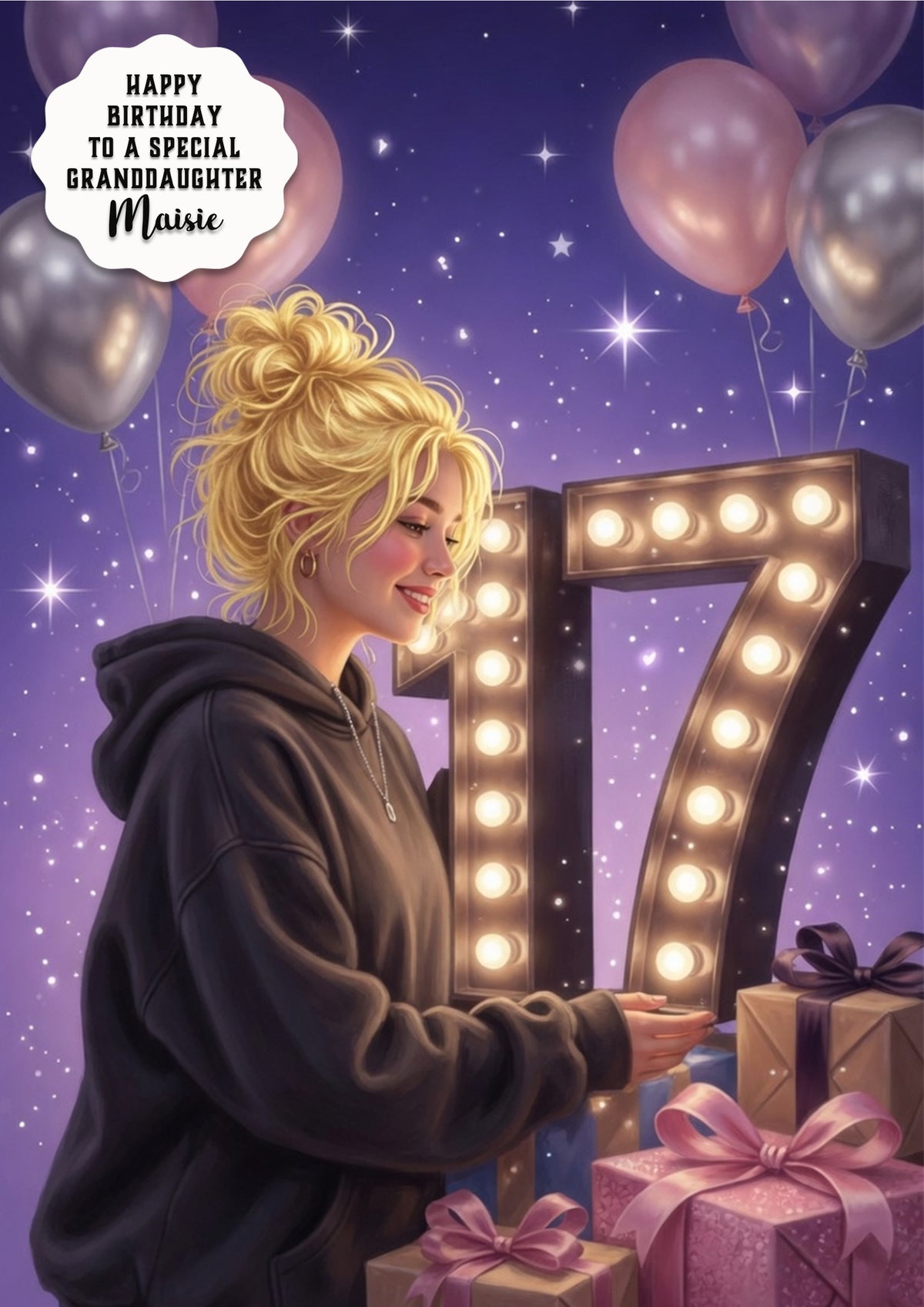 17th Birthday Card Hoodie Girl Granddaughter Daughter Niece Large A5 Size