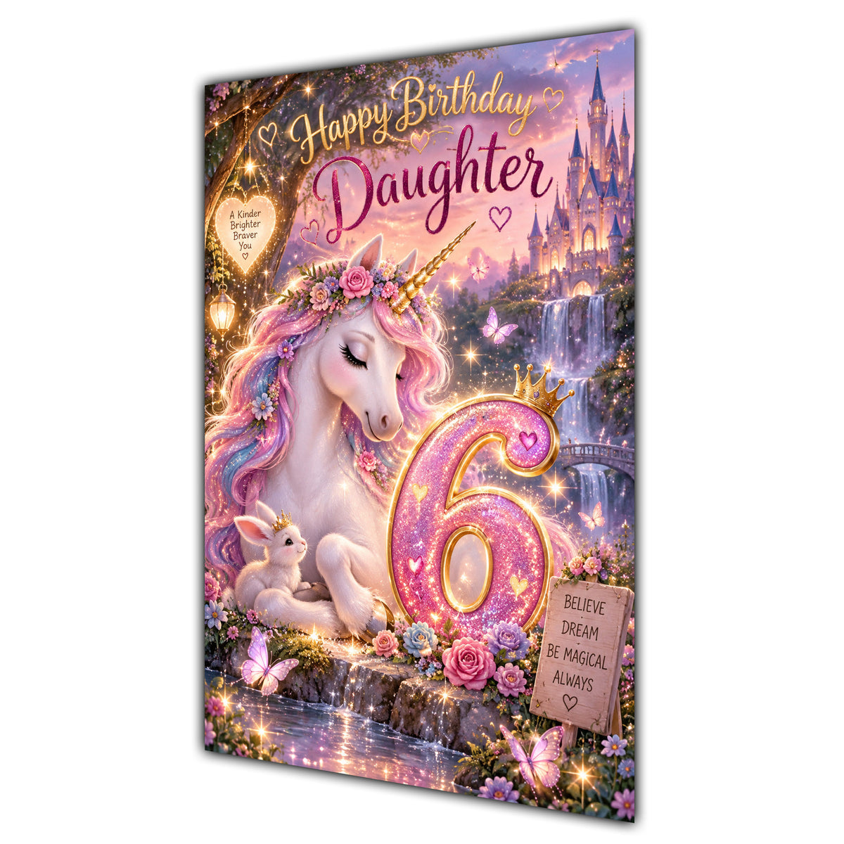 Happy 6th Birthday Daughter Unicorn Greeting Card A5