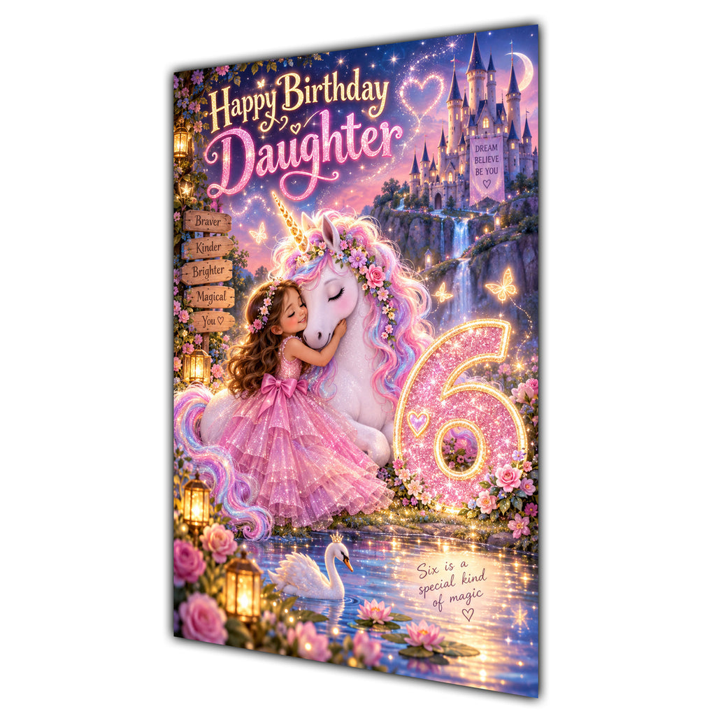 Happy 6th Birthday Daughter Unicorn Greeting Card A5
