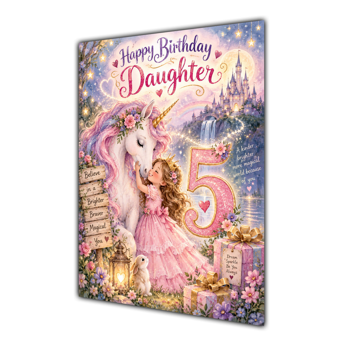 Happy 5th Birthday Daughter Unicorn Greeting Card A5