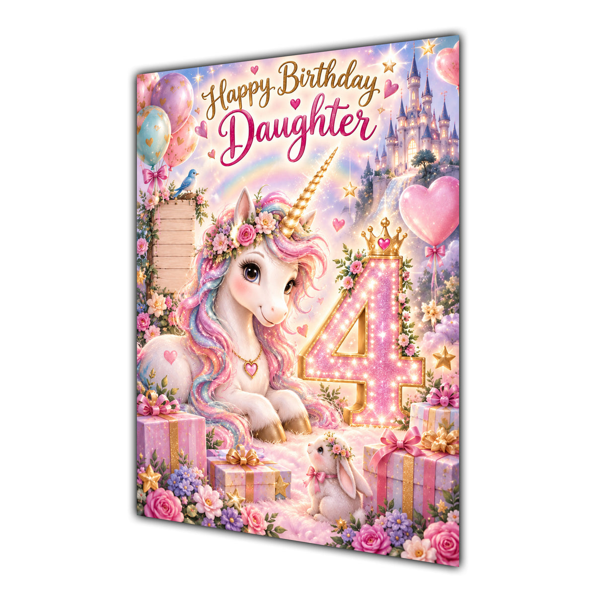 Happy 4th Birthday Daughter Unicorn Greeting Card A5