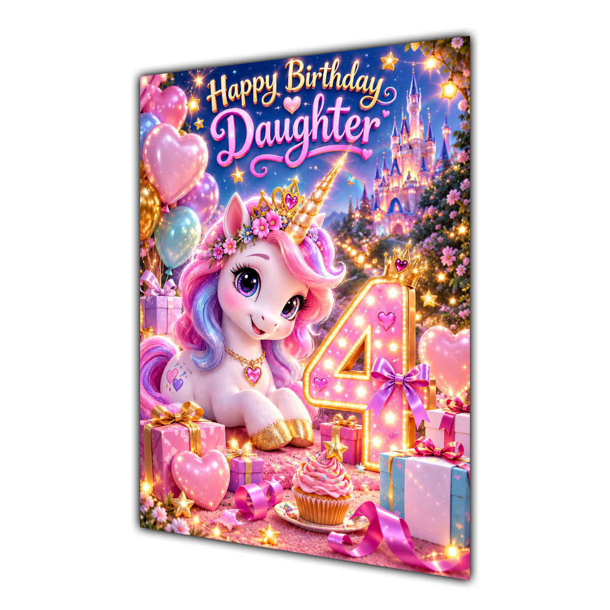 Happy 4th Birthday Daughter Unicorn Greeting Card A5