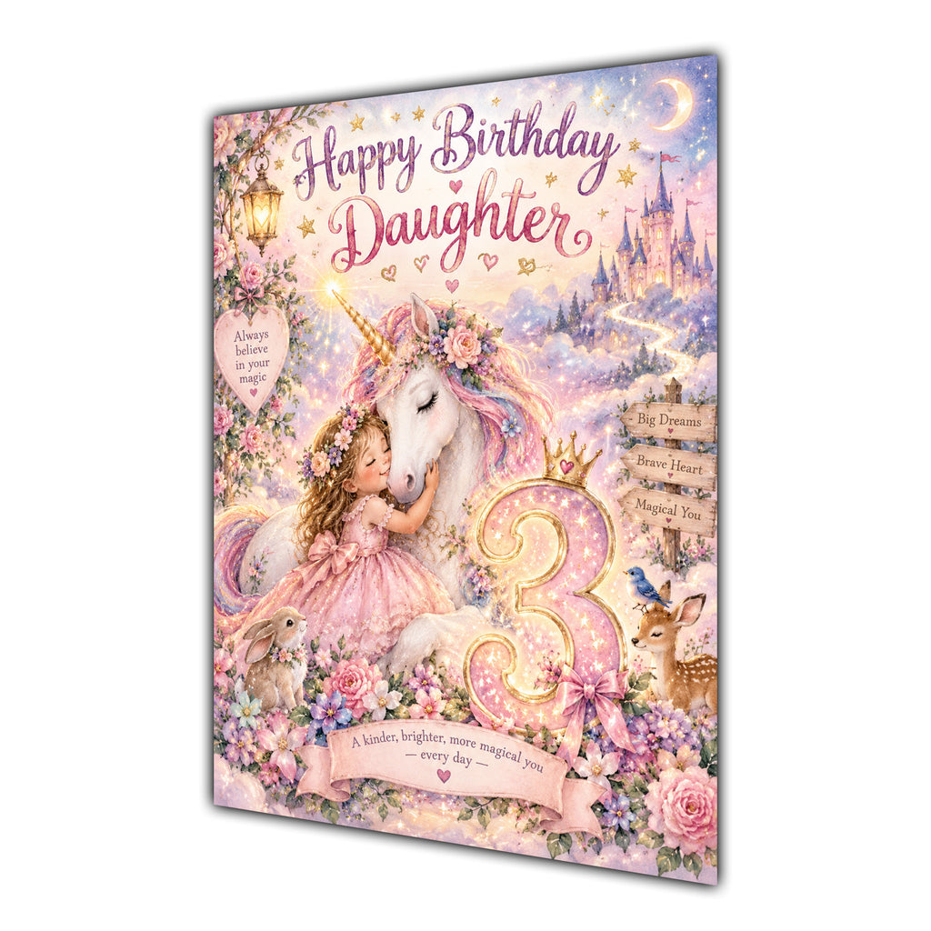 Happy 3rd Birthday Daughter Unicorn Greeting Card A5