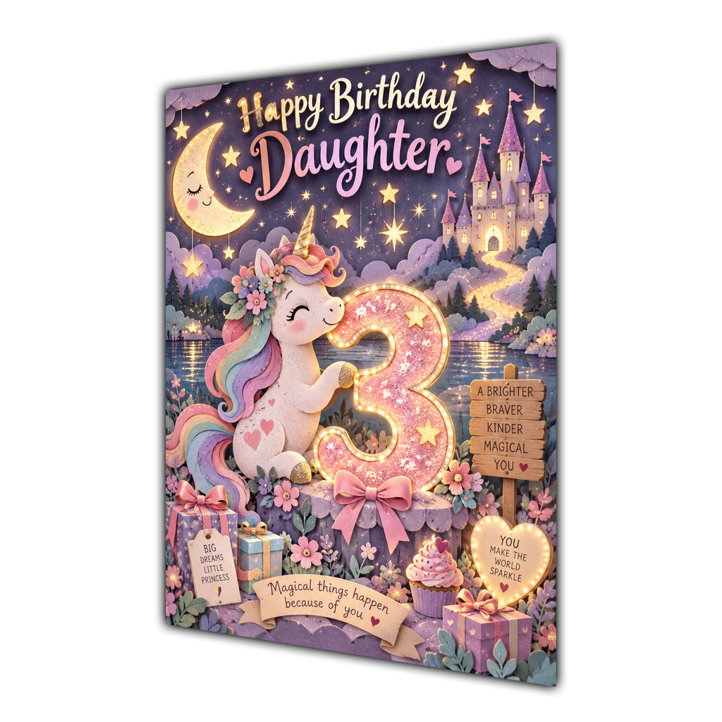 Happy 3rd Birthday Daughter Unicorn Greeting Card A5