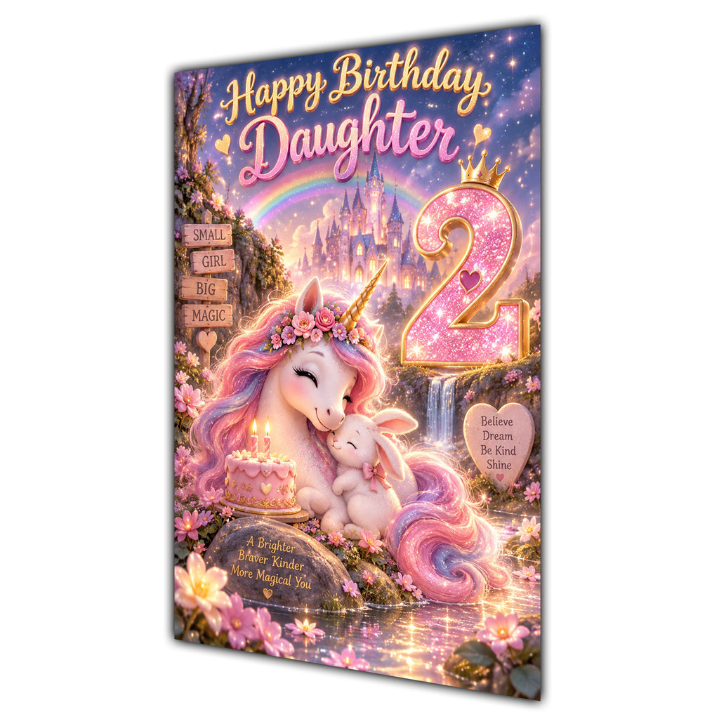 Happy 2nd Birthday Daughter Unicorn Greeting Card A5