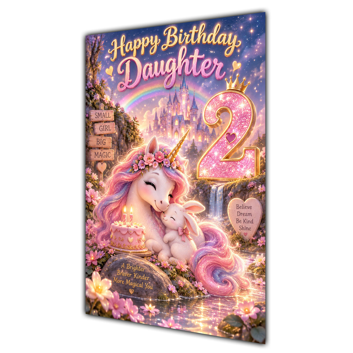 Happy 2nd Birthday Daughter Unicorn Greeting Card A5