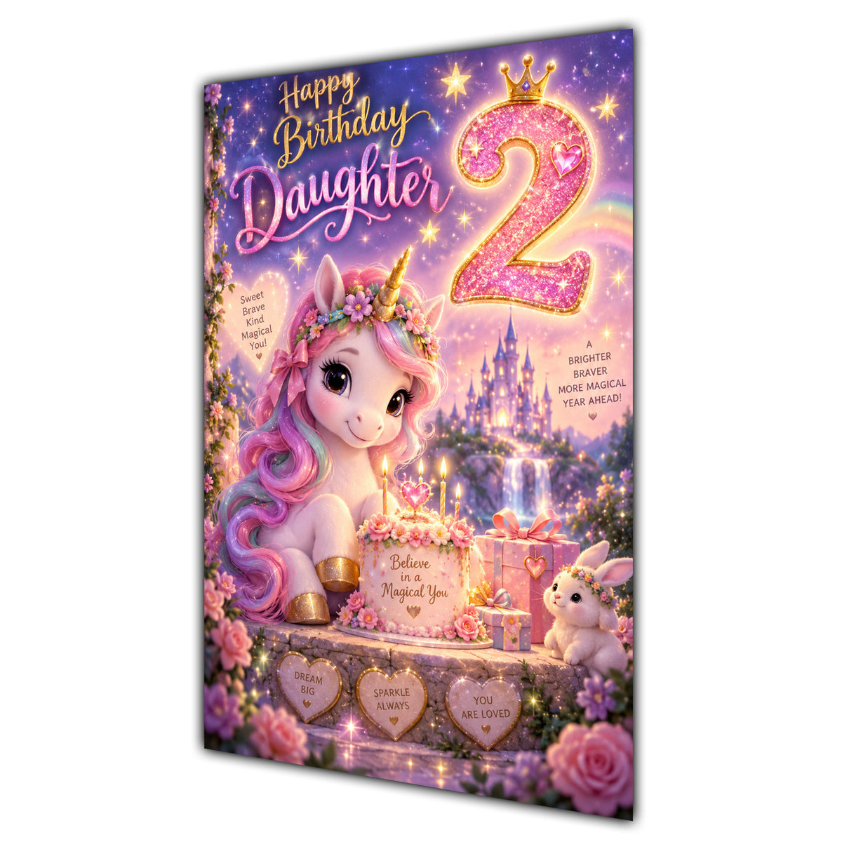 Happy 2nd Birthday Daughter Unicorn Greeting Card A5