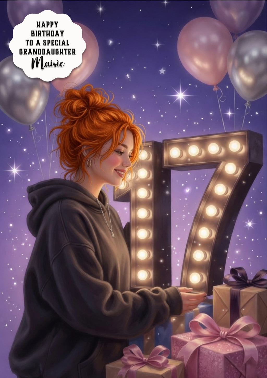 17th Birthday Card Hoodie Girl Granddaughter Daughter Niece Large A5 Size