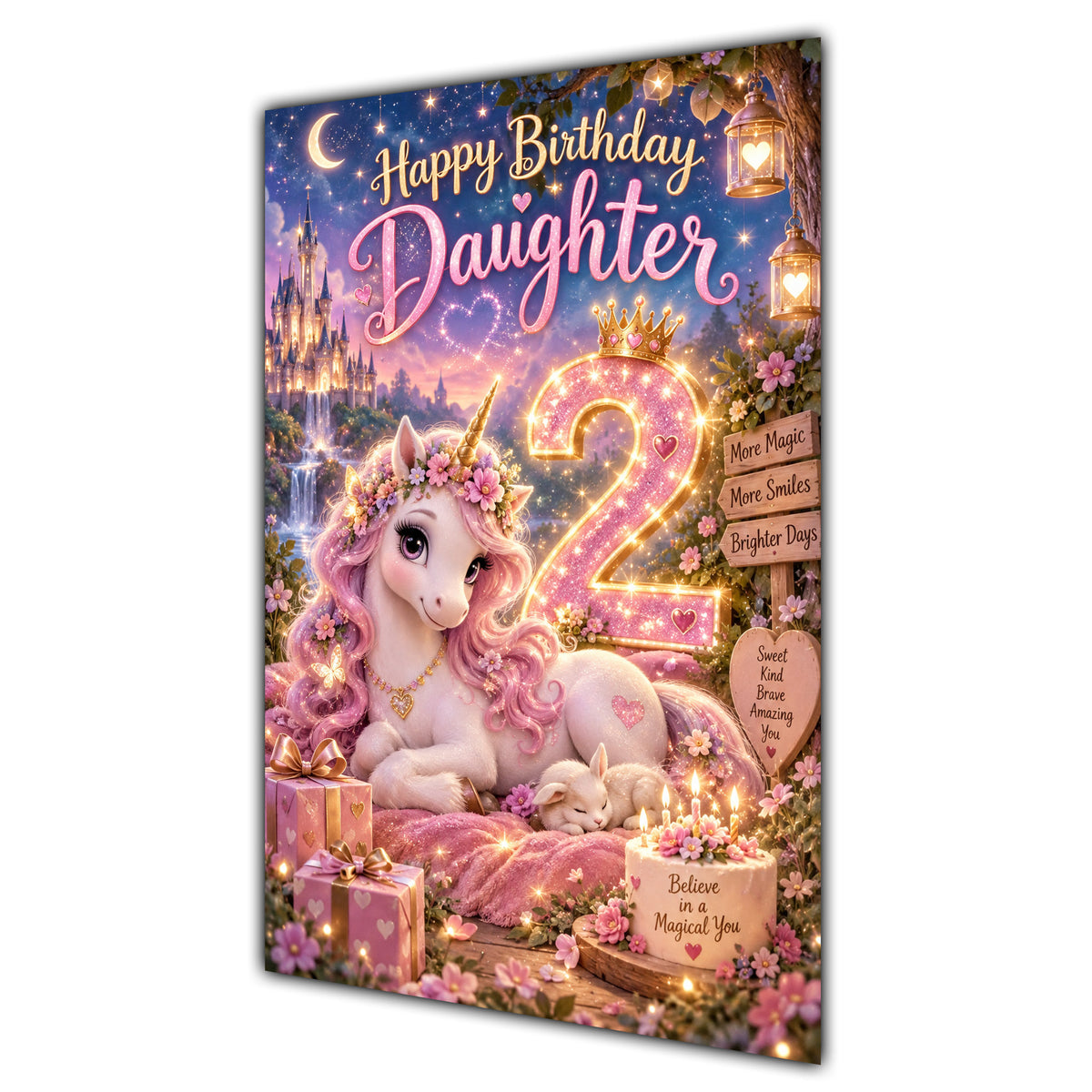 Happy 2nd Birthday Daughter Unicorn Greeting Card A5