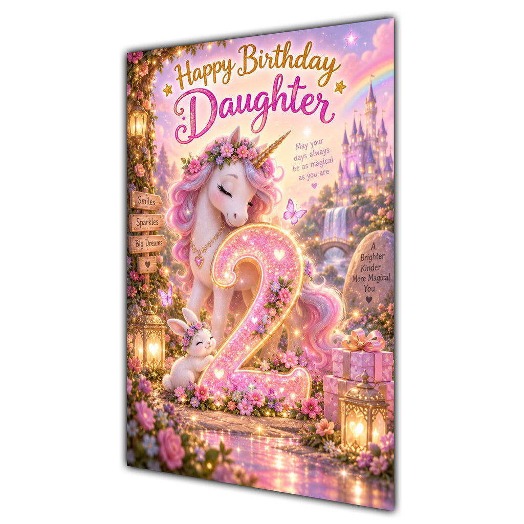 Happy 2nd Birthday Daughter Unicorn Greeting Card A5