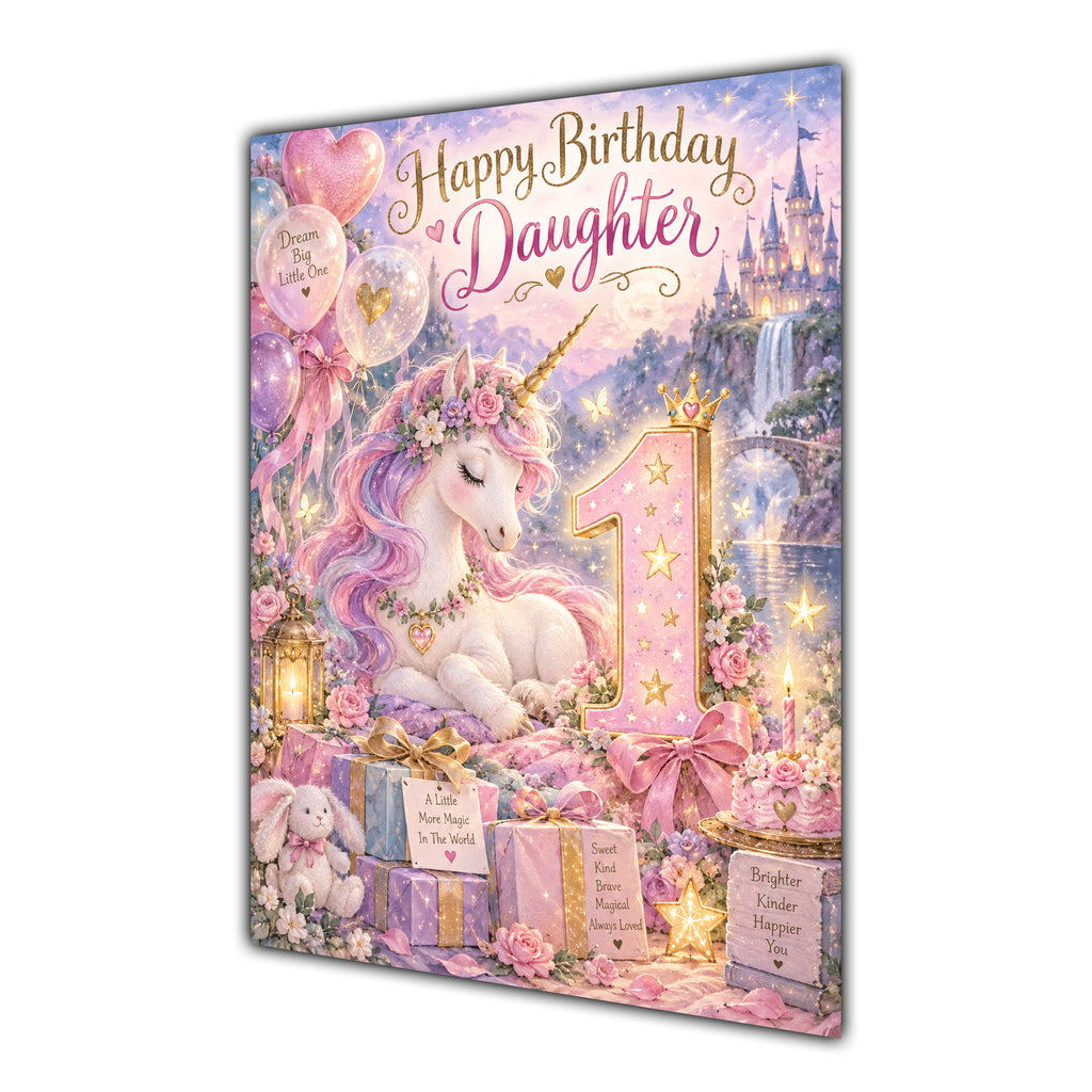 Happy 1st Birthday Daughter Unicorn Greeting Card A5