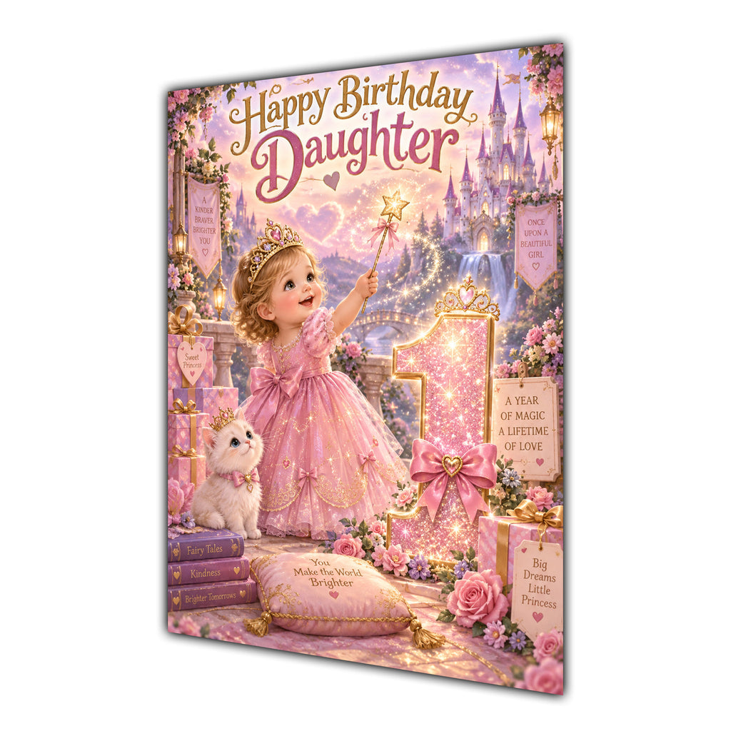 Happy 1st Birthday Daughter Princess Castle Greeting Card A5