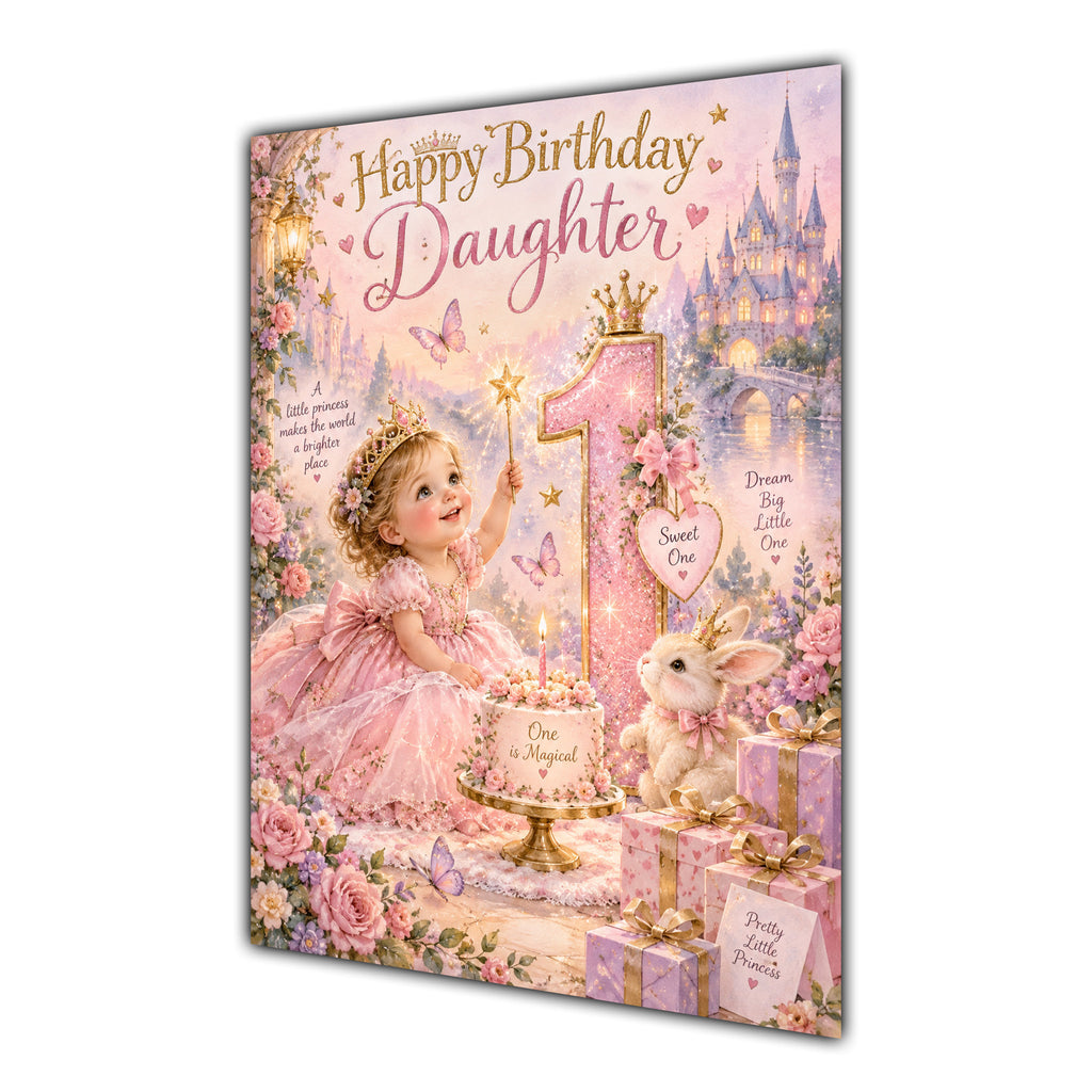 Happy 1st Birthday Daughter Princess Castle Greeting Card A5