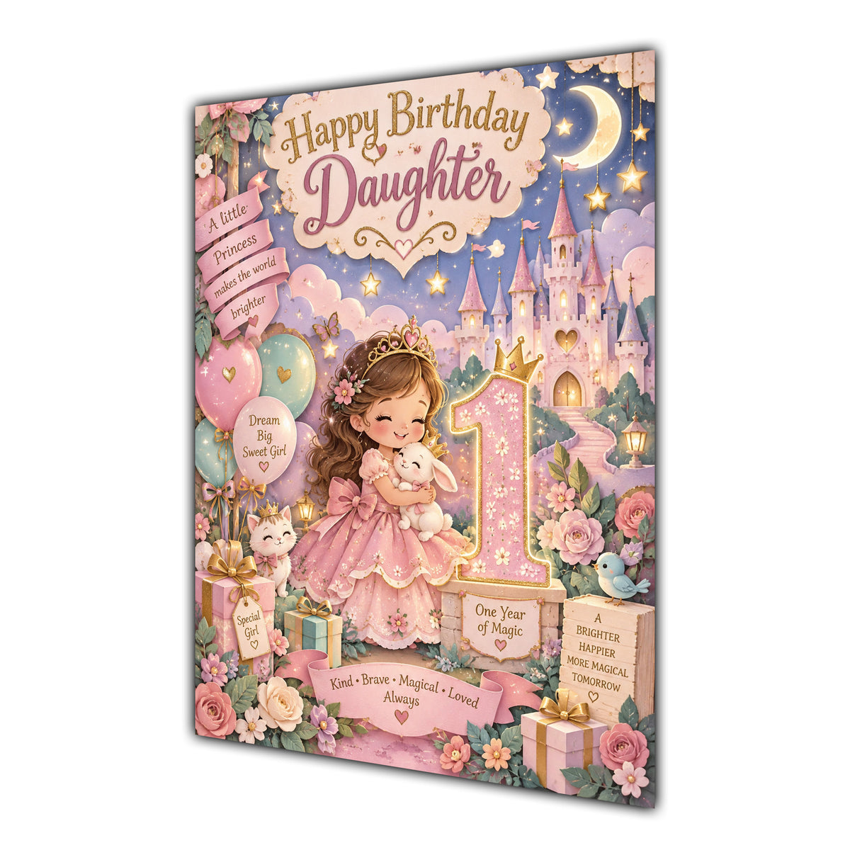 Happy 1st Birthday Daughter Princess Castle Greeting Card A5