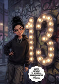 13th Birthday Card Urban Girl Granddaughter Daughter Niece Large A5 Size