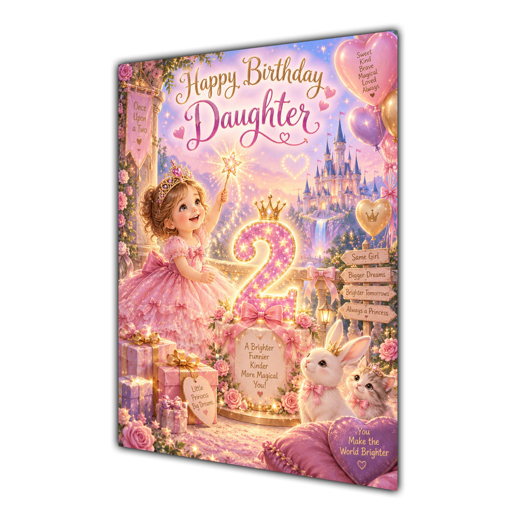 Happy 2nd Birthday Daughter Princess Castle Greeting Card A5