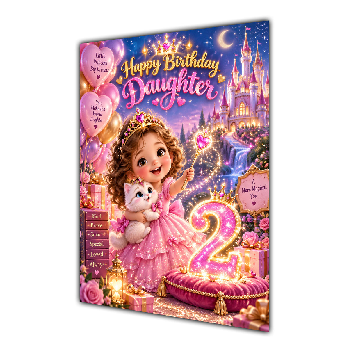 Happy 2nd Birthday Daughter Princess Castle Greeting Card A5