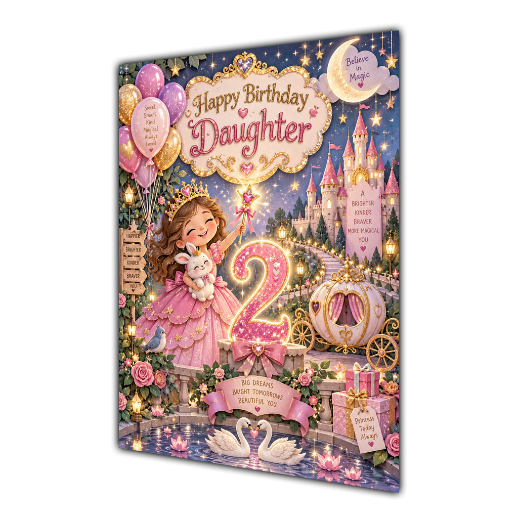 Happy 2nd Birthday Daughter Princess Castle Greeting Card A5