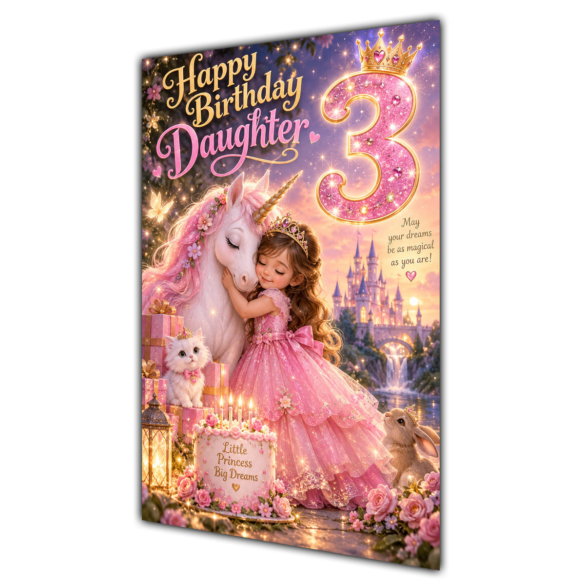 Happy 3rd Birthday Daughter Princess Castle Greeting Card A5
