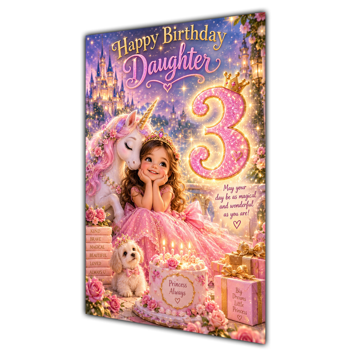 Happy 3rd Birthday Daughter Princess Castle Greeting Card A5
