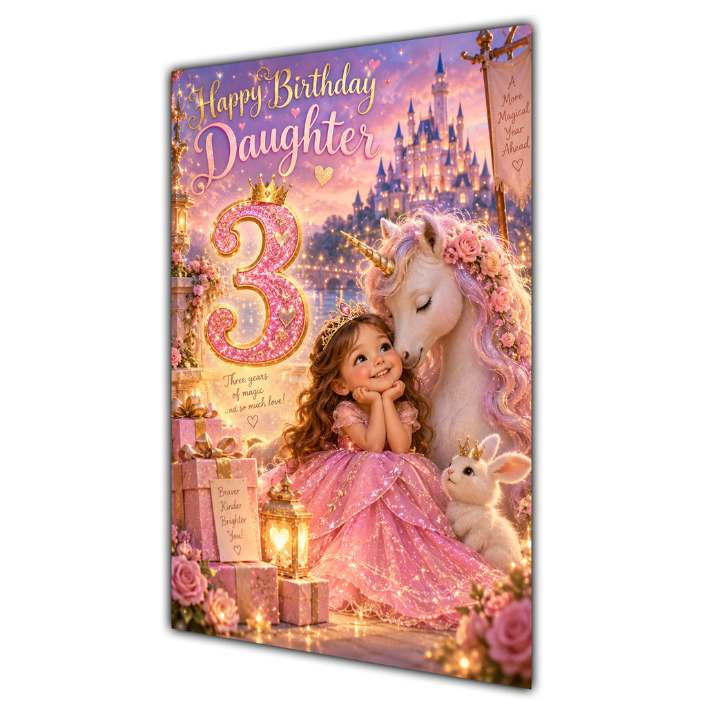 Happy 3rd Birthday Daughter Princess Castle Greeting Card A5