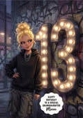 13th Birthday Card Urban Girl Granddaughter Daughter Niece Large A5 Size