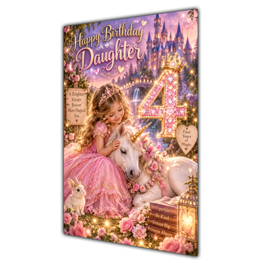 Happy 4th Birthday Daughter Princess Castle Greeting Card A5