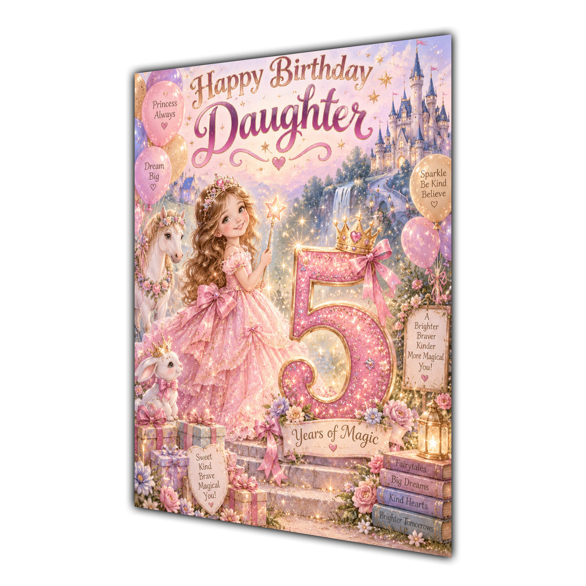 Happy 5th Birthday Daughter Princess Castle Greeting Card A5