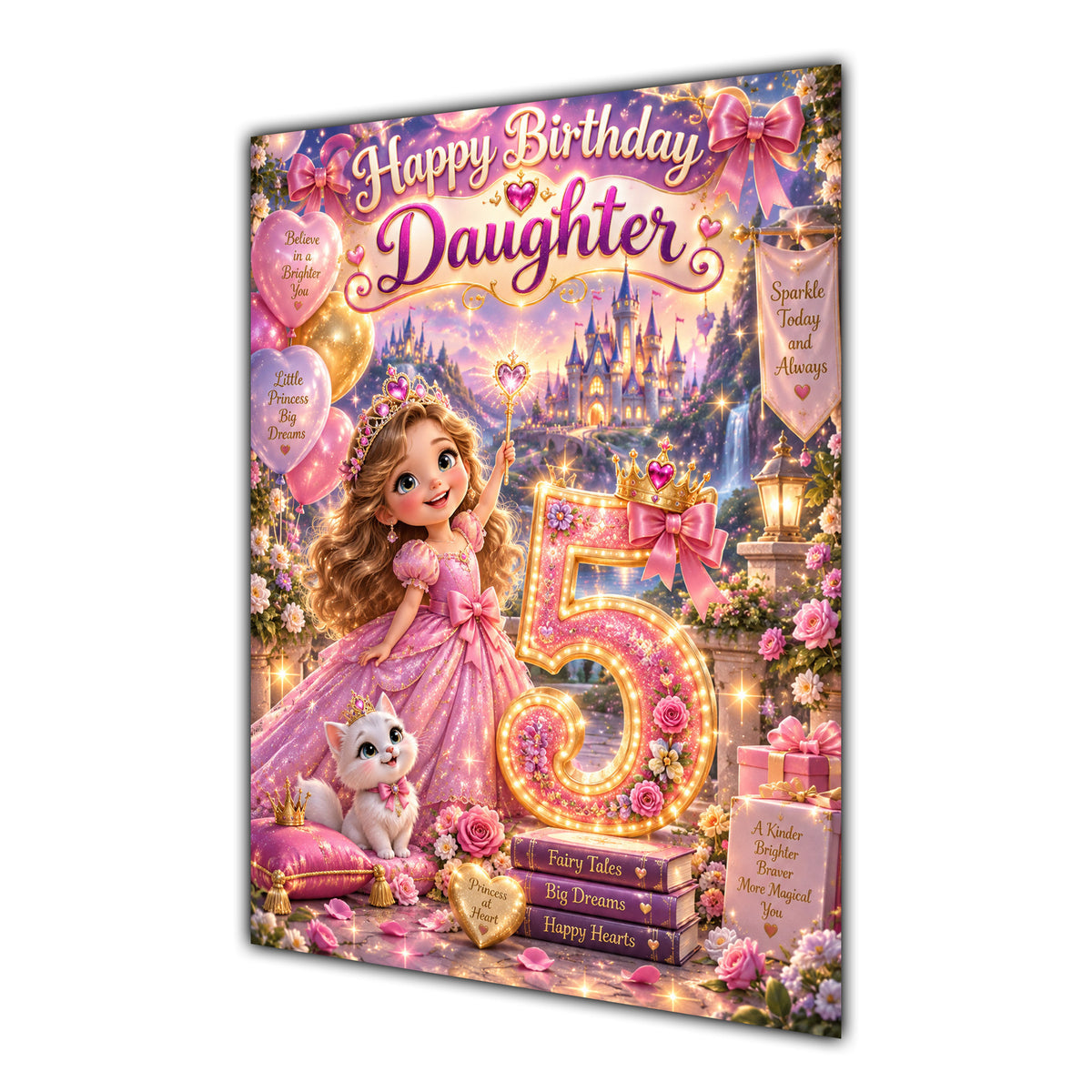Happy 5th Birthday Daughter Princess Castle Greeting Card A5