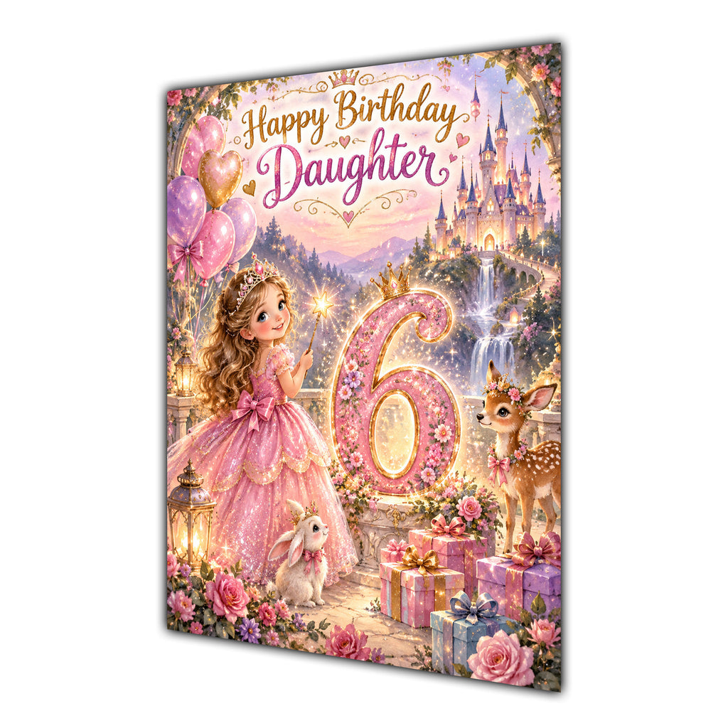 Happy 6th Birthday Daughter Princess Castle Greeting Card A5