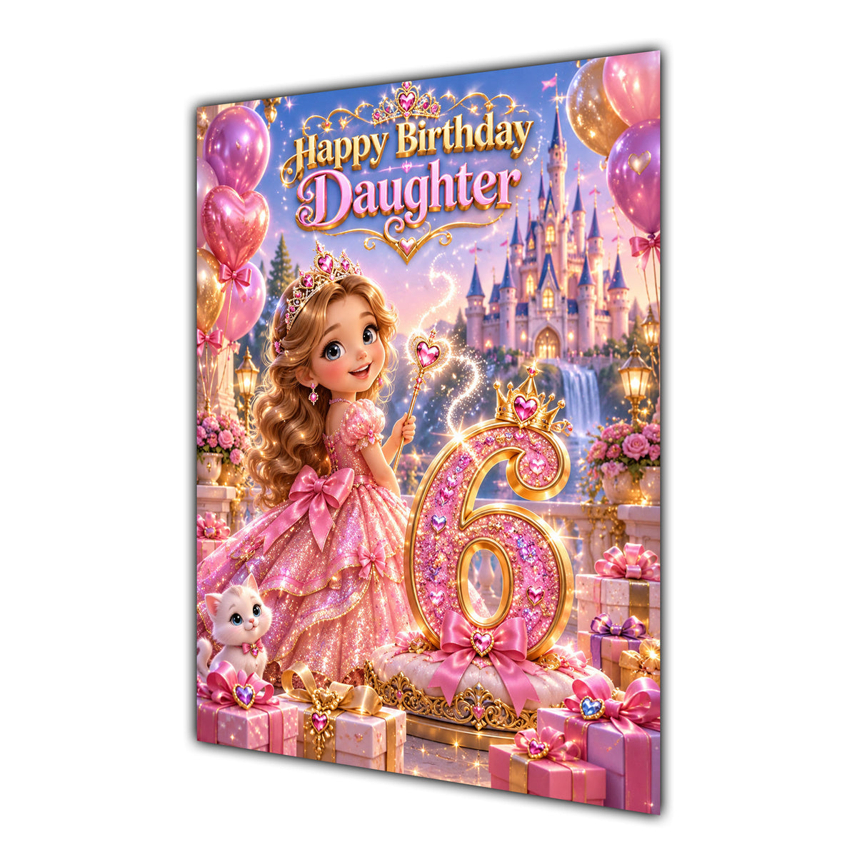 Happy 6th Birthday Daughter Princess Castle Greeting Card A5