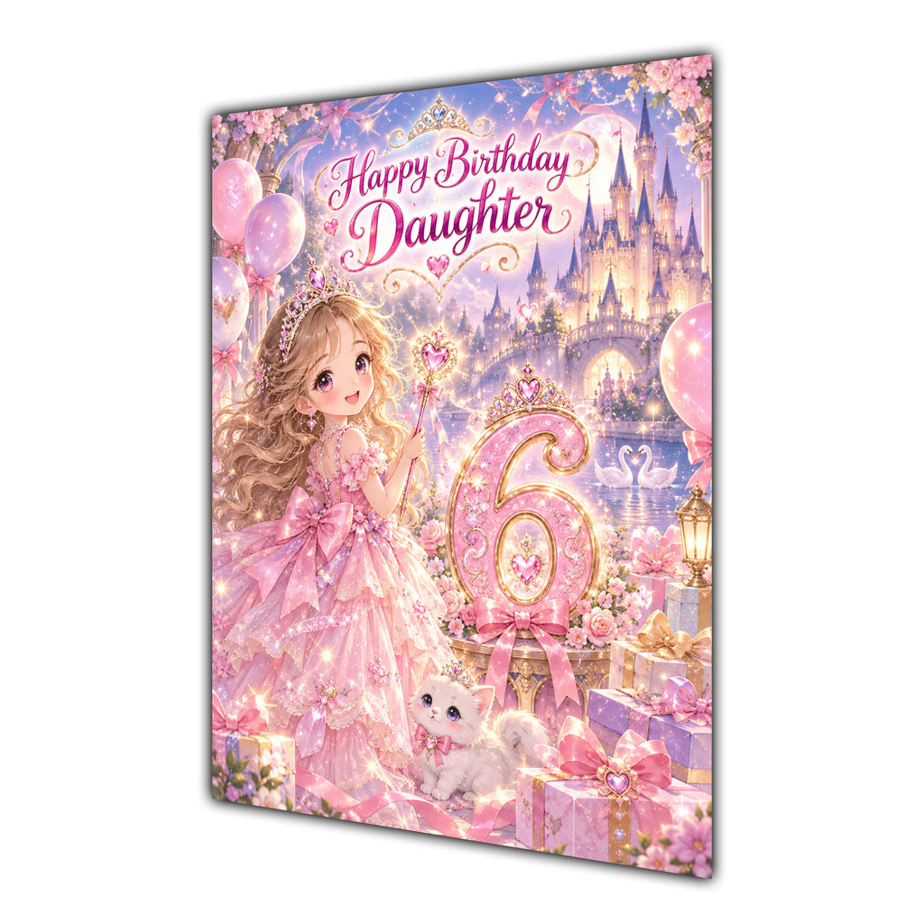 Happy 6th Birthday Daughter Princess Castle Greeting Card A5
