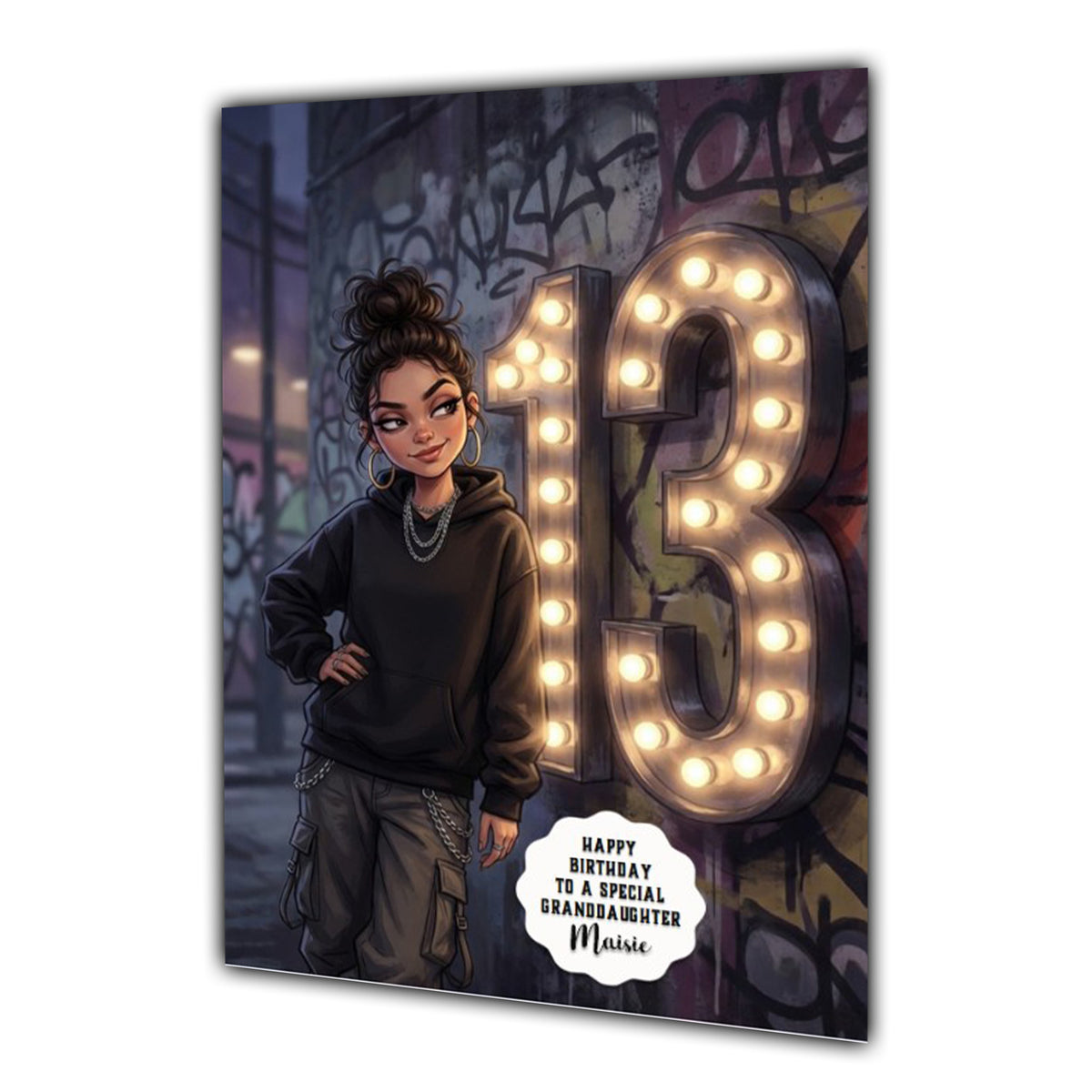 13th Birthday Card Urban Girl Granddaughter Daughter Niece Large A5 Size