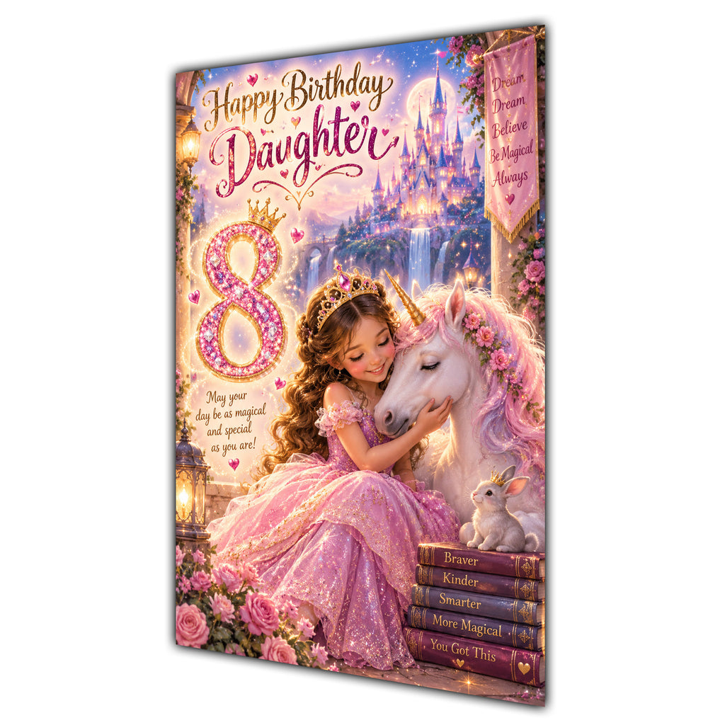 Happy 8th Birthday Daughter Princess Castle Greeting Card A5