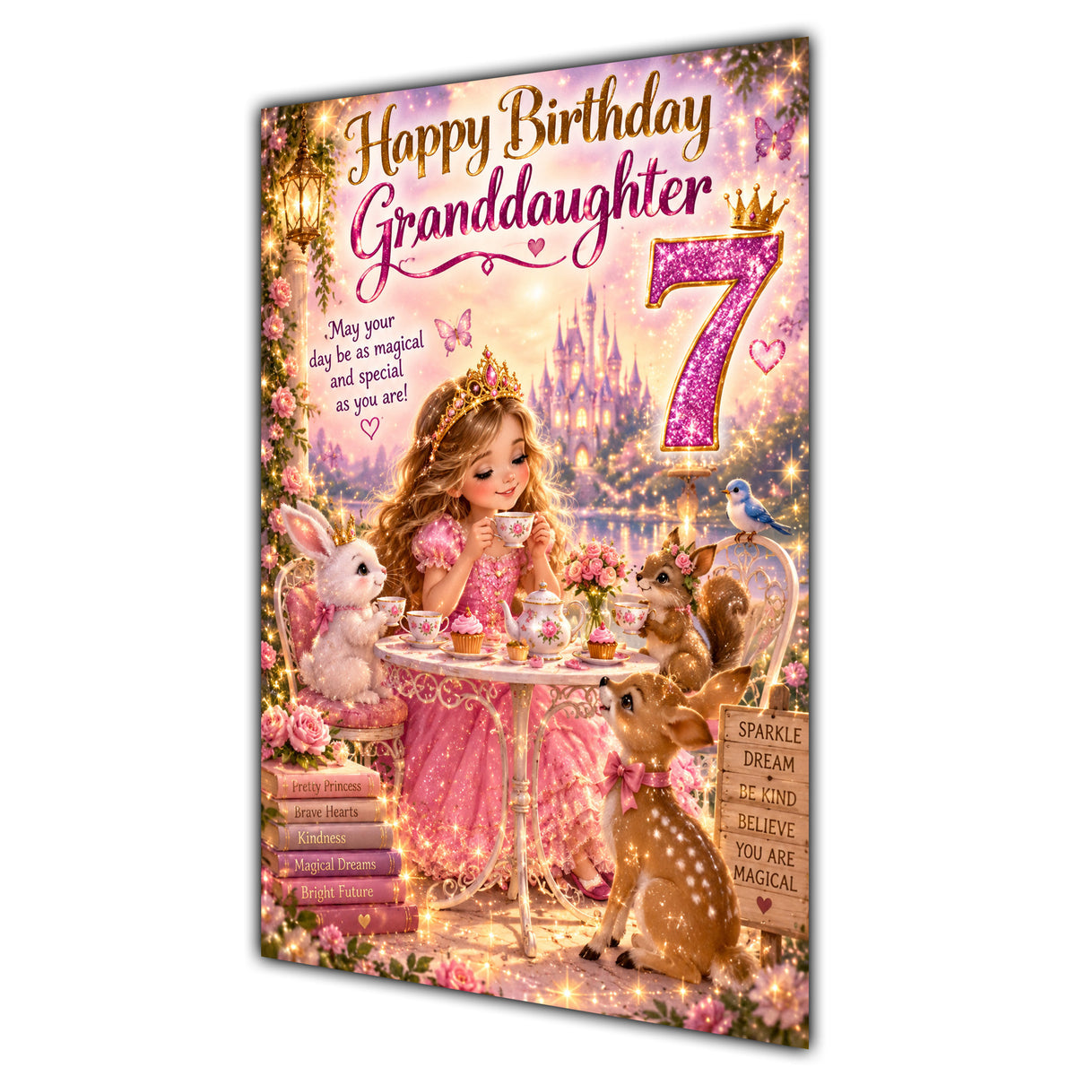 Happy 7th Birthday Granddaughter Princess Tea Party Greeting Card A5