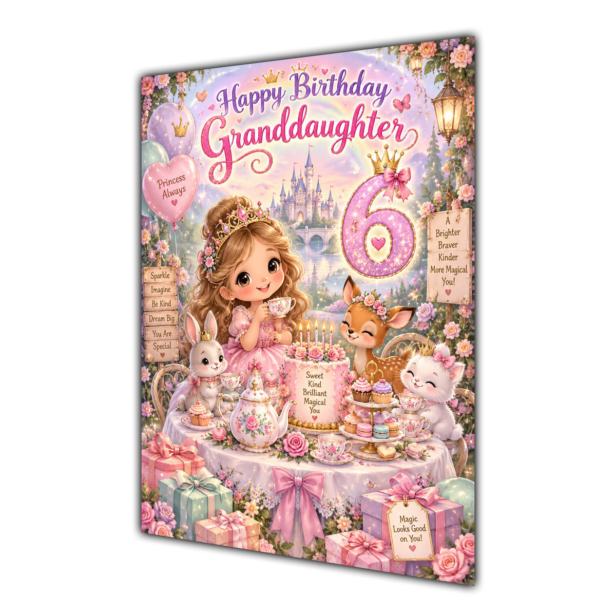 Happy 6th Birthday Granddaughter Princess Tea Party Greeting Card A5