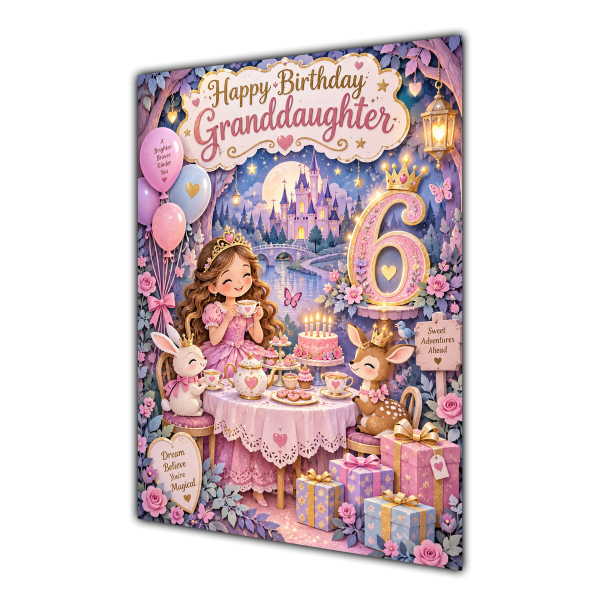 Happy 6th Birthday Granddaughter Princess Tea Party Greeting Card A5