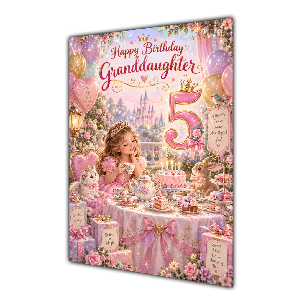 Happy 5th Birthday Granddaughter Princess Tea Party Greeting Card A5