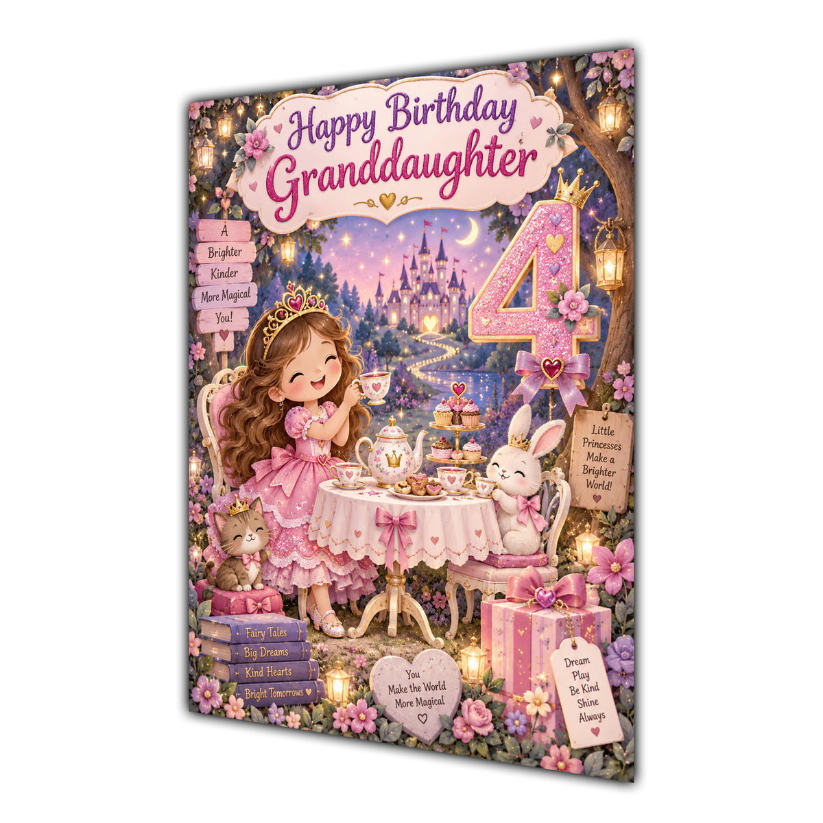 Happy 4th Birthday Granddaughter Princess Tea Party Greeting Card A5