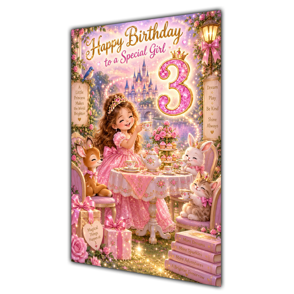 Happy 3rd Birthday Special Girl Princess Tea Party Greeting Card A5