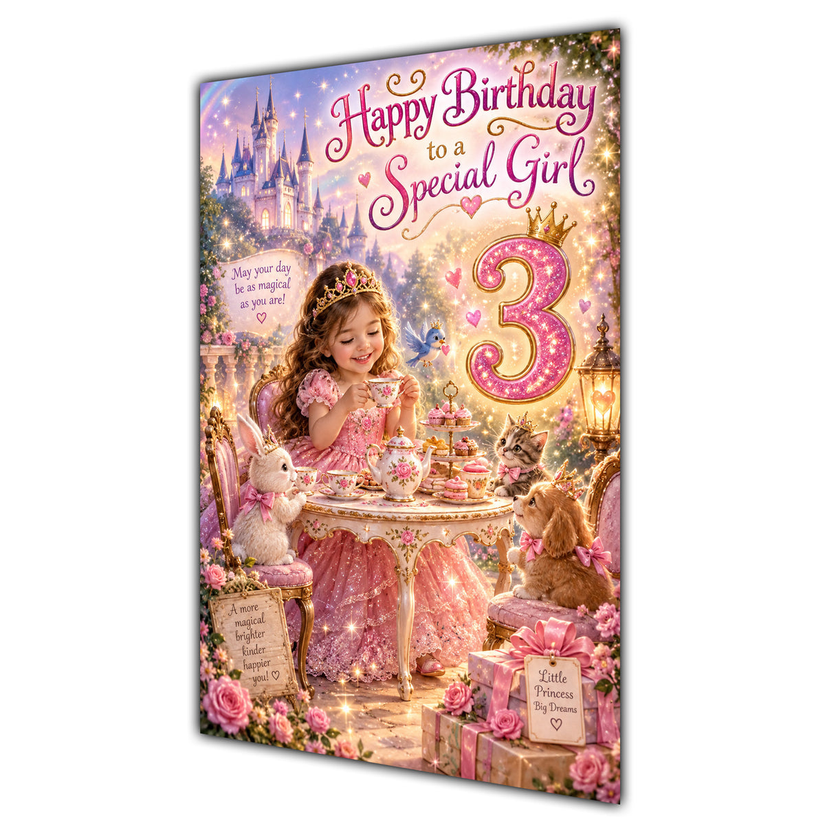 Happy 3rd Birthday Special Girl Princess Tea Party Greeting Card A5