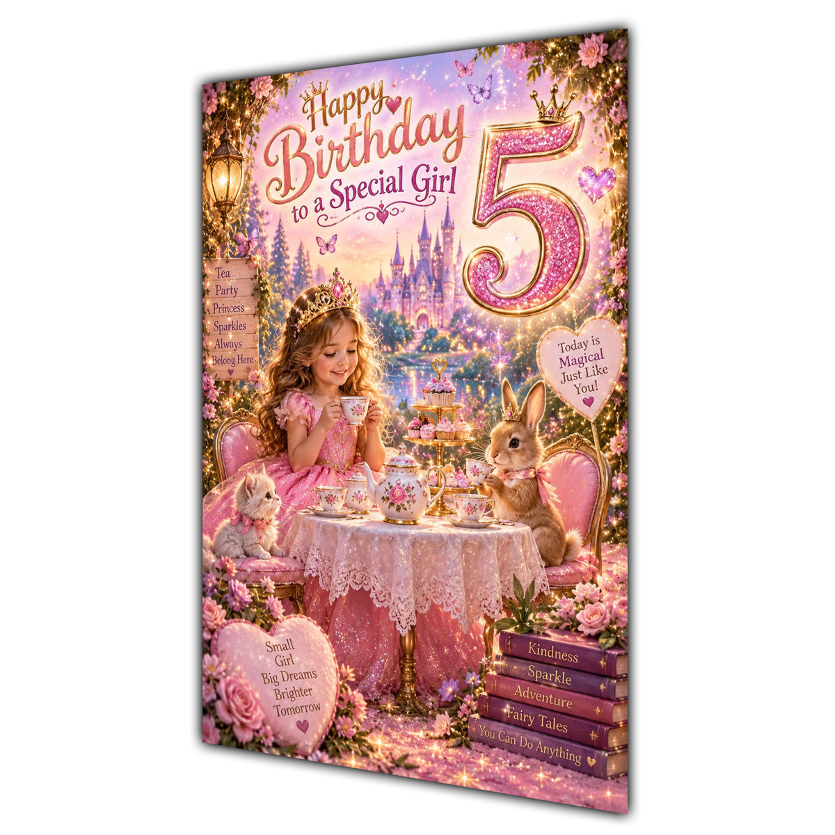 Happy 5th Birthday Special Girl Princess Tea Party Greeting Card A5